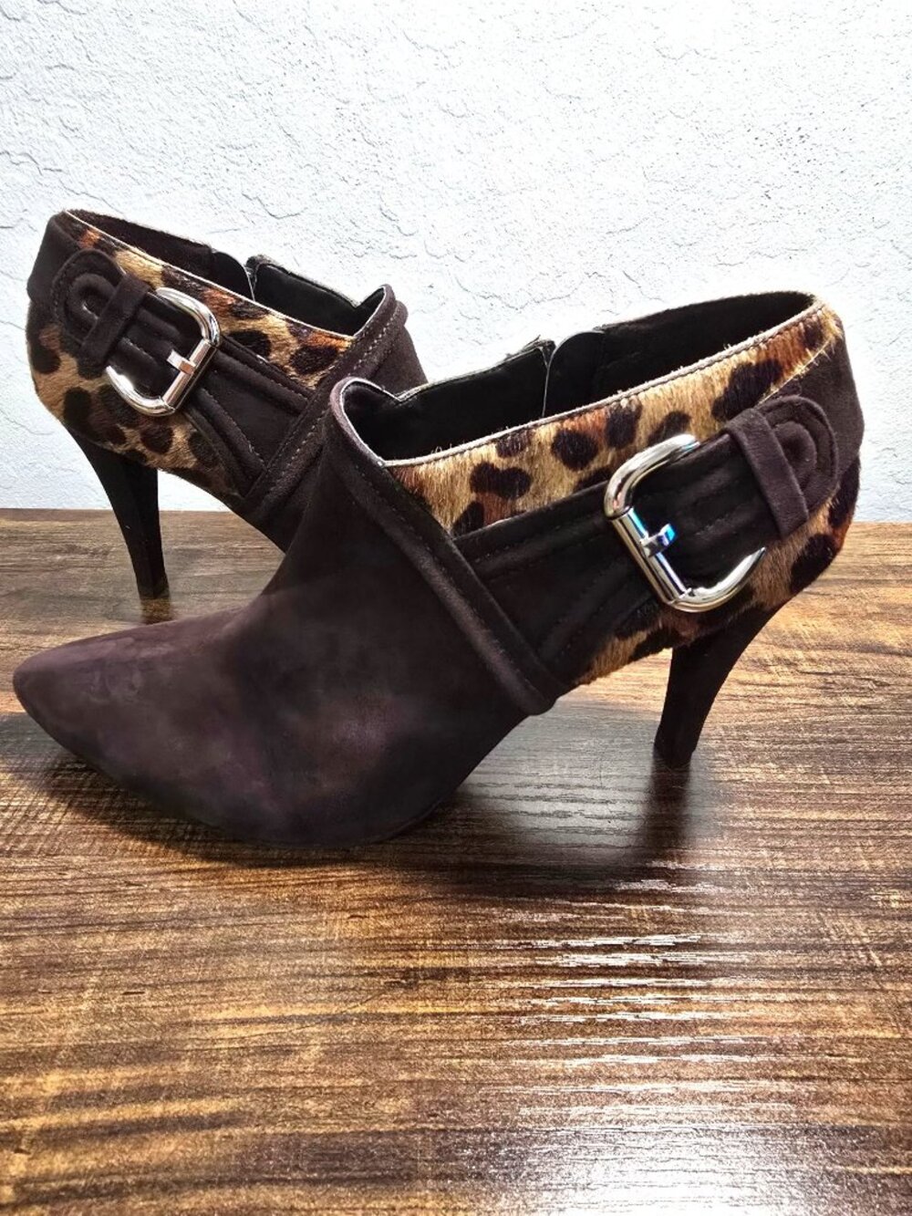 Antonio Melani Winona Brown Suede Leopard Print Heeled Booties Womens Size 8M - Picture 2 of 15